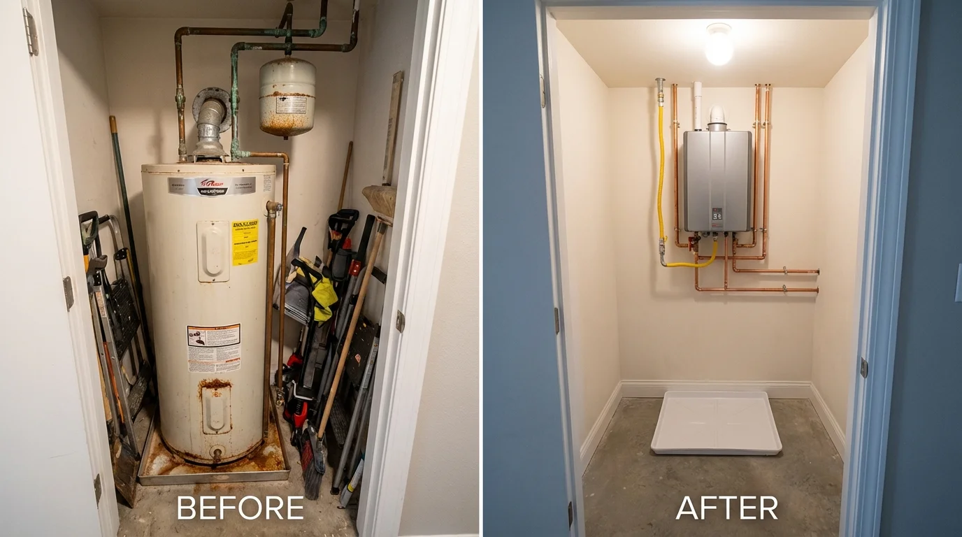 Tank water heater versus wall-mounted tankless unit comparison for Bethel Island, CA homeowners