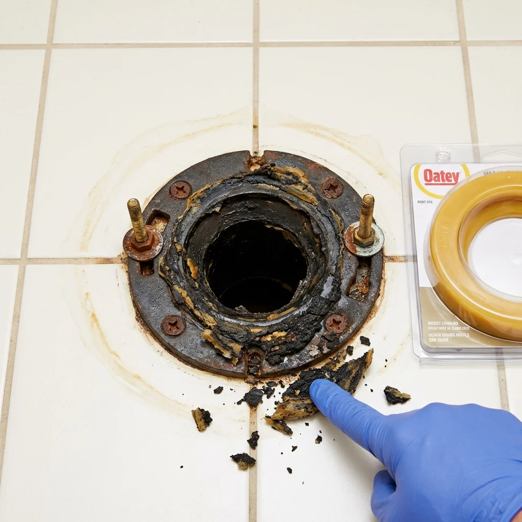 Failed wax ring showing water seepage at the base of a toilet in a Bethel Island, CA home